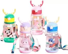 Garrafa De Água Infantil Portátil Alce Com Canudo Colorido Garrafa De Água Infantil Portátil Alce Com Canudo Colorido