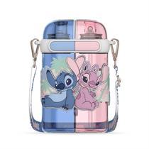 Garrafa de Água Infantil Squeeze 640ml Dois Compartimentos Stitch Angel Resistente Disney