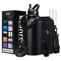 Garrafa de água isolada DIGJUPER 1,9 L com alça e tampas Paracord Garrafa de água isolada DIGJUPER 1,9 L com alça e tampas Paracord