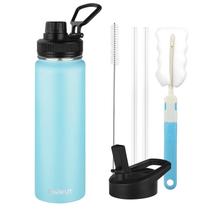 Garrafa de água isolada MEZMUT 710mL com palha e 2 tampas de aço inoxidável Garrafa de água isolada MEZMUT 710mL com palha e 2 tampas de aço inoxidável