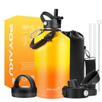 Garrafa de água isolada POYAKU 1.9L com 3 tampas, aço inoxidável