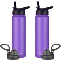 Garrafa de água isolada Thermos Mininoo de 24 onças, pacote com 2 unidades, roxa