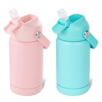 Garrafa de água Kerilyn Kids Stainless Steel 350ml, pacote com 2 unidades rosa+verde Garrafa de água Kerilyn Kids Stainless Steel 350ml, pacote com 2 unidades rosa+verde