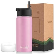 Garrafa de água koodee de aço inoxidável 500mL com tampa de palha rosa