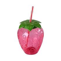 Garrafa De Água Plástica De Morango Para Meninas, Copo Transparente Portátil Com Canudo Para