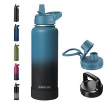 Garrafa de água RUBYFLASK isolada de 1,2 L com canudo de 3 tampas Indigo Garrafa de água RUBYFLASK isolada de 1,2 L com canudo de 3 tampas Indigo