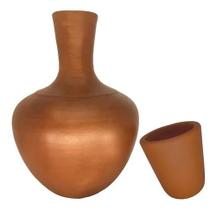 Garrafa De Agua Rústica Com Copo De Barro Botija Moringa
