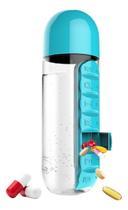 Garrafa De Agua Squeeze Colorida Com Porta Comprimidos 600ml