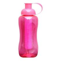 Garrafa de água Squeeze com Tubo de Gelo em Plástico Rosa e Azul 600ml Academia