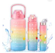 Garrafa De Água Squeeze Galão 2l Litros Motivacional Academia Kit 3 Garrafas Colorida Antivazamento 3D Tie Dye Frases Po