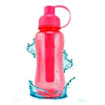 Garrafa de água squeeze plástica com tubo de gelo 600ml