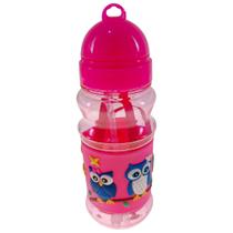 Garrafa De Água Suco Infantil Canudo em Silicone Garrafinha 420ml Escolar Pink Coruja