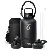 Garrafa de água Trebo isolada 1.9L em aço inoxidável com 3 tampas