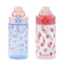 Garrafa de Água Zak Designs Sage Infantil 470 ml com Canudo, Kit com 2