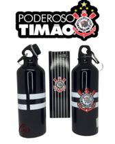 Garrafa de Alumínio 500ml CORINTHIANS Tipo Squeeze com prendedor mosquetão Produto Licenciado-Mileno