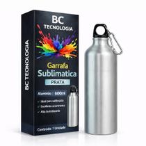 Garrafa de Alumínio Prata com Tampa Mosquetão para Sublimação 600ml