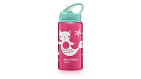 Garrafa de Aluminio Rosa Multikids Canudo Retrátil BPA Free