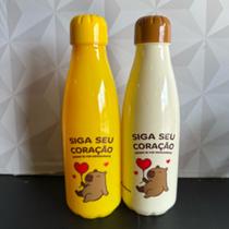 Garrafa de plástico de capivara com frase motivacional branca ou amarela 600ml para água garrafinha