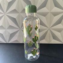 Garrafa de plástico decorada cacto verde 1 litro para água suco garrafinha de plastico plástica geladeira decorativa