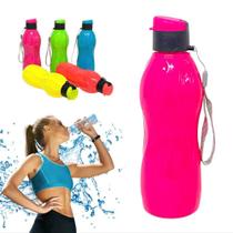 Garrafa de plástico para água com alça - garrafinha rosa ou azul 600ml