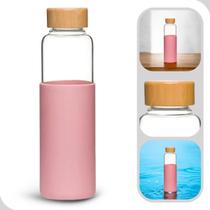Garrafa De Vidro 550ml Com Silicone Cor Rosa Mousse Garrafa De Vidro 550ml Com Silicone Cor Rosa Mousse