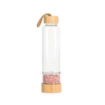 Garrafa de Vidro Bambu com Cristal de Quartzo Rosa 500ml