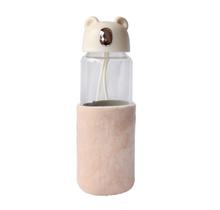 Garrafa de vidro bear bottle com capa de veludo com tampa e alça 350ml