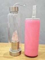 Garrafa de vidro com pedra Natural Cristal Quartzo Rosa Bruto - SplendidaLuna
