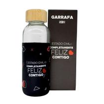 Garrafa de Vidro com Tampa Madeira 450ml Feliz Contigo