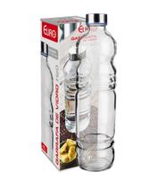 Garrafa De Vidro Euro Home Redonda H2o C/tampa Inox 1 Litro