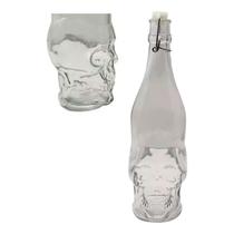 Garrafa de Vidro Formato Crânio Caveira Com Rolha de Plástico Resistente 450ml Para Licor Água