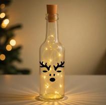 Garrafa de Vidro Long Neck com Rolha LED - Rena do Nariz Vermelho - 1 unidade - Rizzo