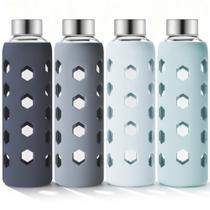 Garrafa de Vidro para Suco Mrsdry 530 ml Kit com 4 Unidades com Capa de Silicone