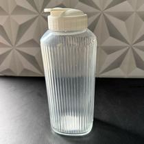 Garrafa de vidro quadrada canelada decorativa para água suco de geladeira de cozinha transparente tampa de inox litro