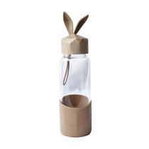 Garrafa de vidro rabbit bottle com capa de silicone e tampa plástica