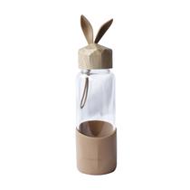 Garrafa de vidro rabbit bottle com capa de silicone, tampa plástica e alça 300ml - QUERO PRESENTEAR