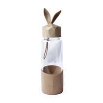 Garrafa de vidro rabbit bottle com capa de silicone, tampa plástica e alça 300ml