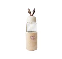 Garrafa de vidro rabbit bottle com capa de veludo com tampa e alça 350ml