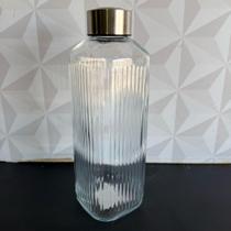Garrafa de vidro riviera canelada com tampa de inox para água suco geladeira 1 litro quadrada jarra