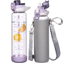 Garrafa de Vidro Seekua 950 ml com Canudo e Marcador de Tempo