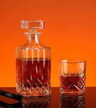 Garrafa Decanter Vidro Whisky Licor 900ml + 6 Copos Estrela 220ml Luxo
