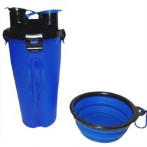 Garrafa Dupla Porta Ração e Água Pets com Pote Retrátil Azul - Dropfort