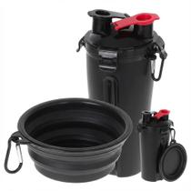 Garrafa Dupla Porta Ração e Água Pets com Pote Retrátil Preta Garrafa Dupla Porta Ração e Água Pets com Pote Retrátil Preta