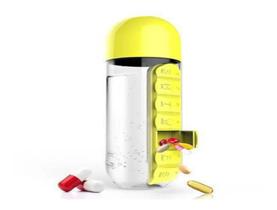 Garrafa Esporte Água Compartimento De Remédio Vitamina 600ml