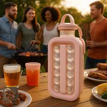 Garrafa Forma Para Gelo Portátil Com 12 Esferas Bola Bolinhas e Alça Para Transporte - Rosé