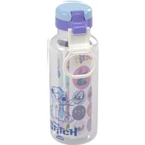 Garrafa Fun Stitch 600ml com adesivos BPA Free tampa abre fácil e alça. Vai ao freezer micro-ondas e lava-louças
