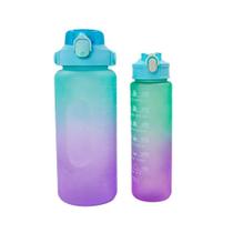 Garrafa Galão De Agua 2l E 900ml Degrade Com Figurinhas Adesivos 3d Verde