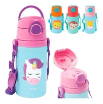 Garrafa Garrafinha Alumínio Infantil Canudo de silicone Animal - BUBA