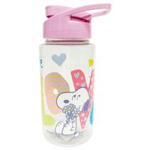 Garrafa Garrafinha De Água Infantil Squeeze Snoopy Love 500ml Plástica Rosa Transparente Bandeirante