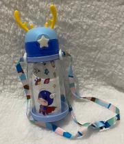 Garrafa Infantil Bebê/Criança com Tampa, Canudo, Alça e Adesivos para Decoração